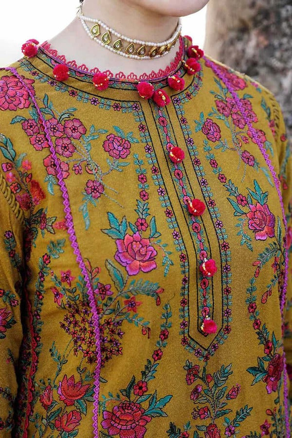 3 Piece Embroidered Dhanak Shirt With Wool Shawl-VH09